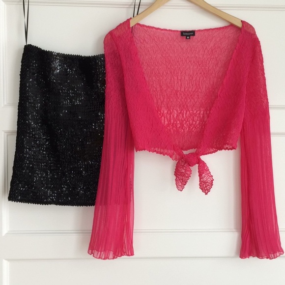 Komarov Crinkled Chiffon Cropped Cardigan / Shrug - Picture 2 of 3